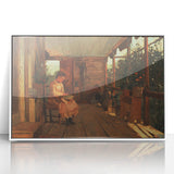 Realism Art Canvas: Girl Shelling Peas on a Porch Realism Wall Art