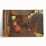 Realism Art Canvas: Girl Shelling Peas on a Porch Realism Wall Art