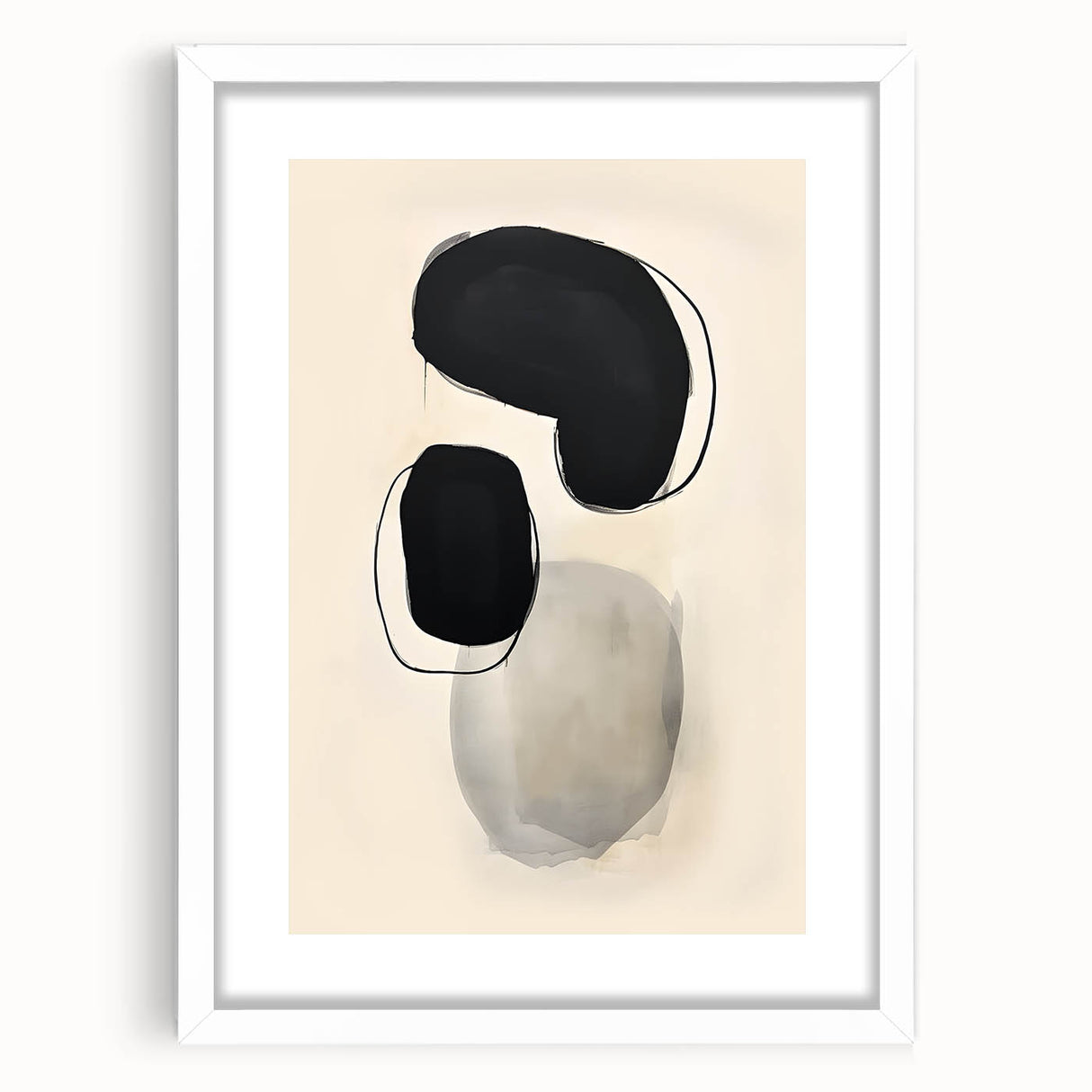 Dining Room Wall Decor – Black and Beige Abstract Canvas Print