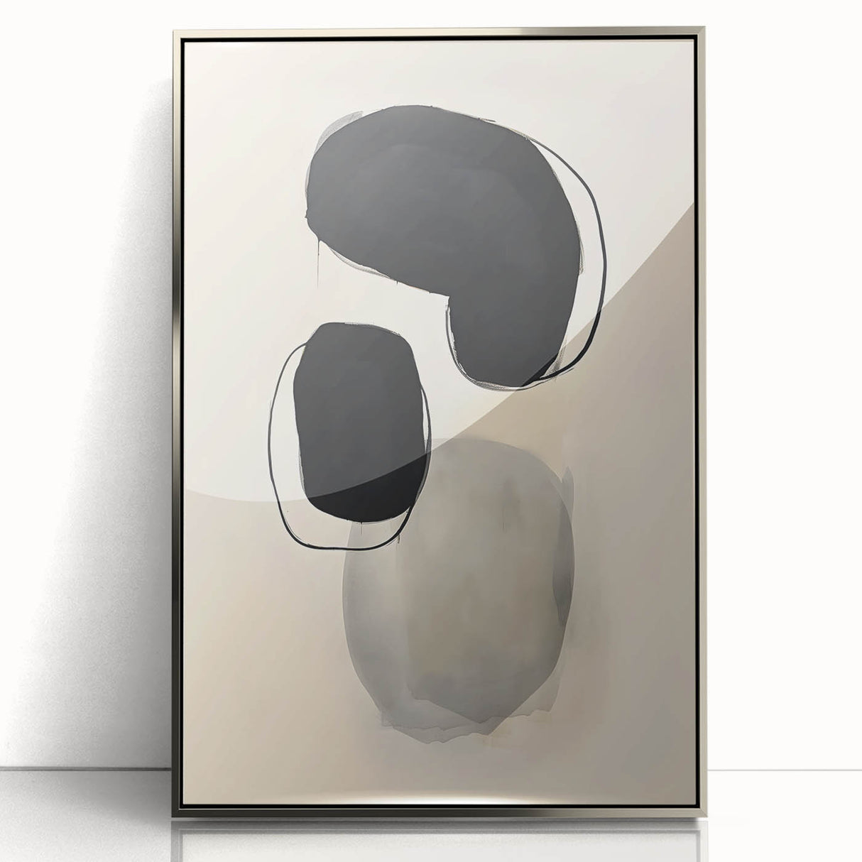 Dining Room Wall Decor – Black and Beige Abstract Canvas Print