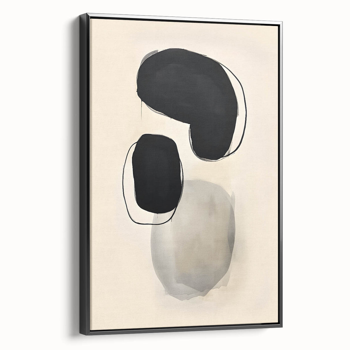 Dining Room Wall Decor – Black and Beige Abstract Canvas Print