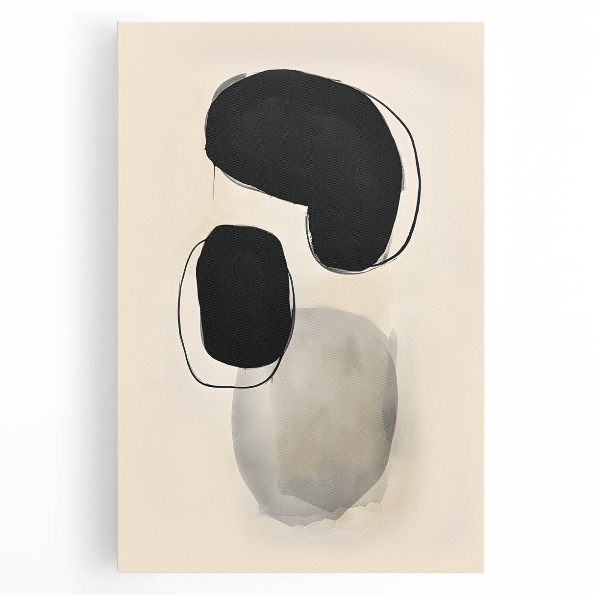 Dining Room Wall Decor – Black and Beige Abstract Canvas Print