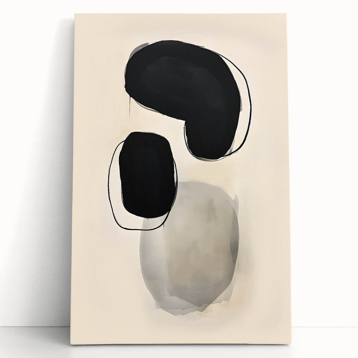 Dining Room Wall Decor – Black and Beige Abstract Canvas Print