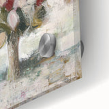 Close-up of vibrant abstract floral acrylic design on glass, showcasing rich colors and intricate details, perfect for modern home decor.