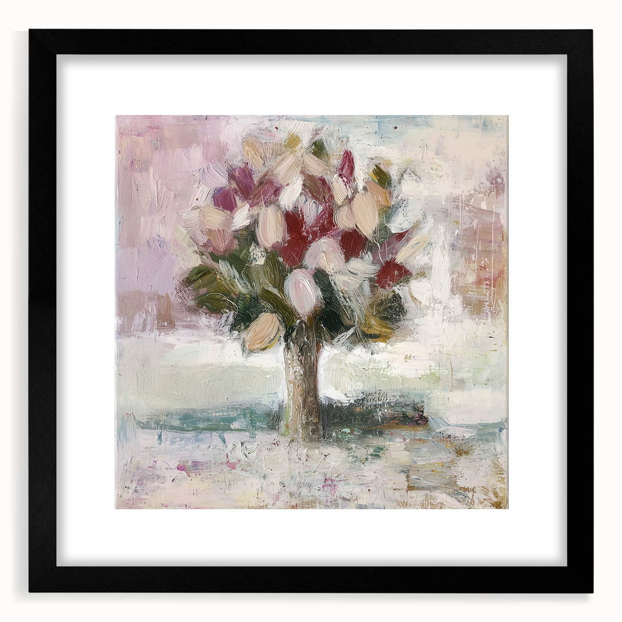 Abstract floral frame artwork featuring a mat black border, showcasing vibrant, intricate floral designs against a clean background, ideal for modern home decor or art collections.