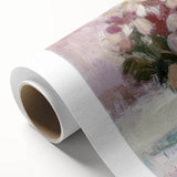 Abstract floral design rolled canvas art showcasing vibrant colors and intricate patterns, elegantly packaged in a protective cardboard tube for easy shipping.