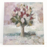 Abstract floral artwork on stretched canvas featuring vibrant colors and intricate details, leaning against a neutral wall, enhancing modern decor aesthetics.