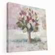 Abstract floral stretched canvas artwork, showcasing vibrant colors and intricate patterns, displayed from a side view, perfect for modern home decor.