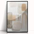 Abstract minimalist wall art design in a black frame, showcasing geometric shapes and muted colors, perfect for modern home decor and artistic interiors.