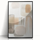 Abstract minimalist wall art design in a black frame, showcasing geometric shapes and muted colors, perfect for modern home decor and artistic interiors.