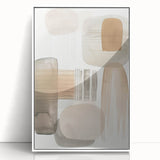 Framed abstract minimalist wall art featuring fluid shapes in soft pastel colors, displayed in a sleek white frame, perfect for modern home decor.