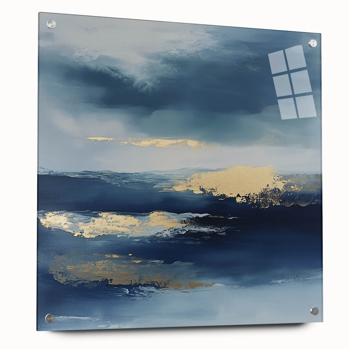 Contemporary Abstract Canvas – Navy & Gold Ocean-Inspired Wall Art