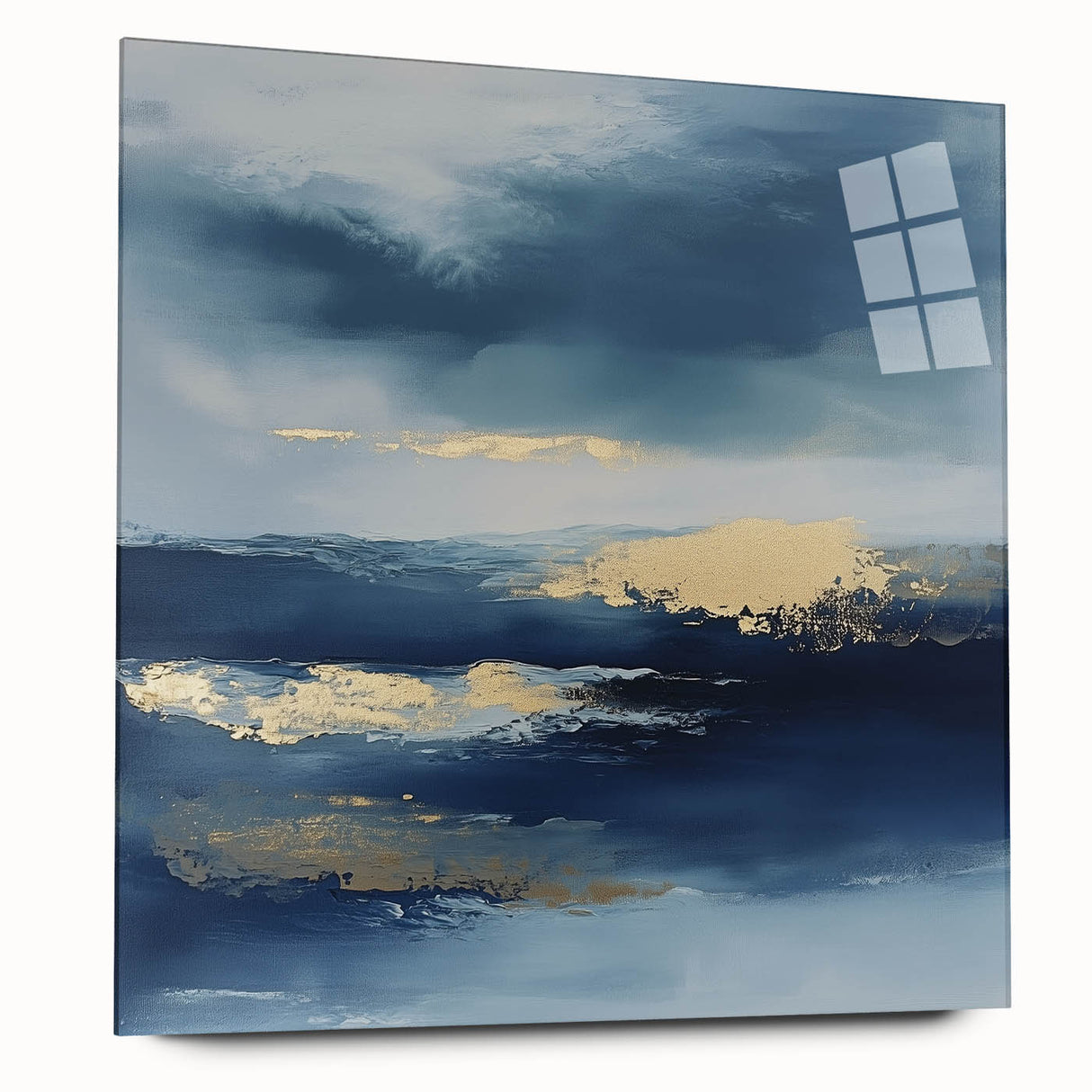 Contemporary Abstract Canvas – Navy & Gold Ocean-Inspired Wall Art