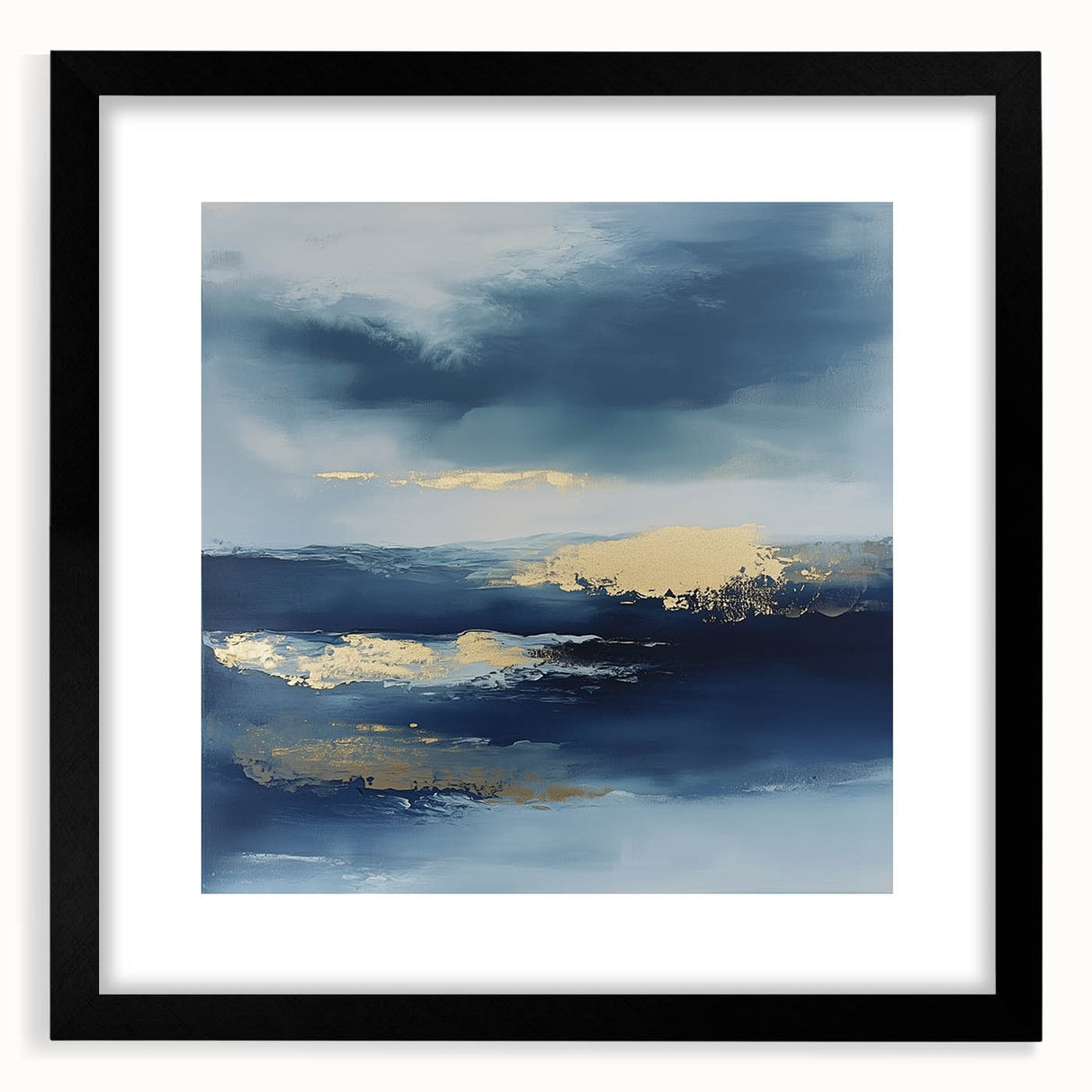 Contemporary Abstract Canvas – Navy & Gold Ocean-Inspired Wall Art