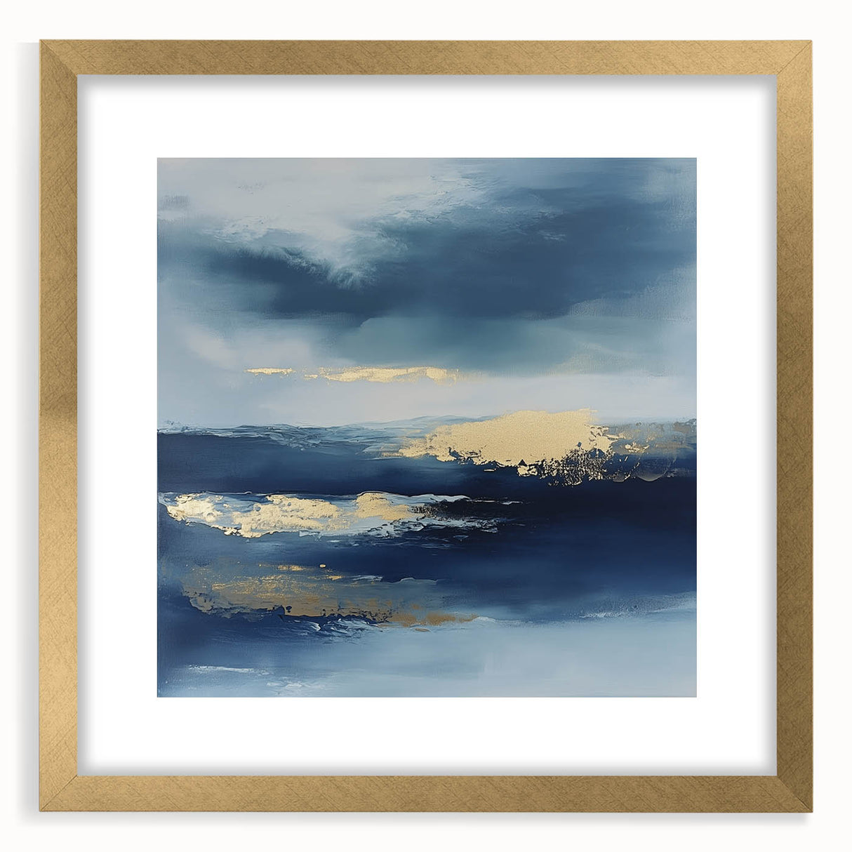 Contemporary Abstract Canvas – Navy & Gold Ocean-Inspired Wall Art