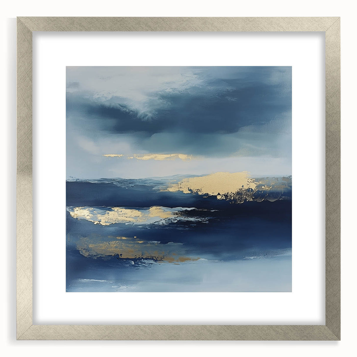 Contemporary Abstract Canvas – Navy & Gold Ocean-Inspired Wall Art