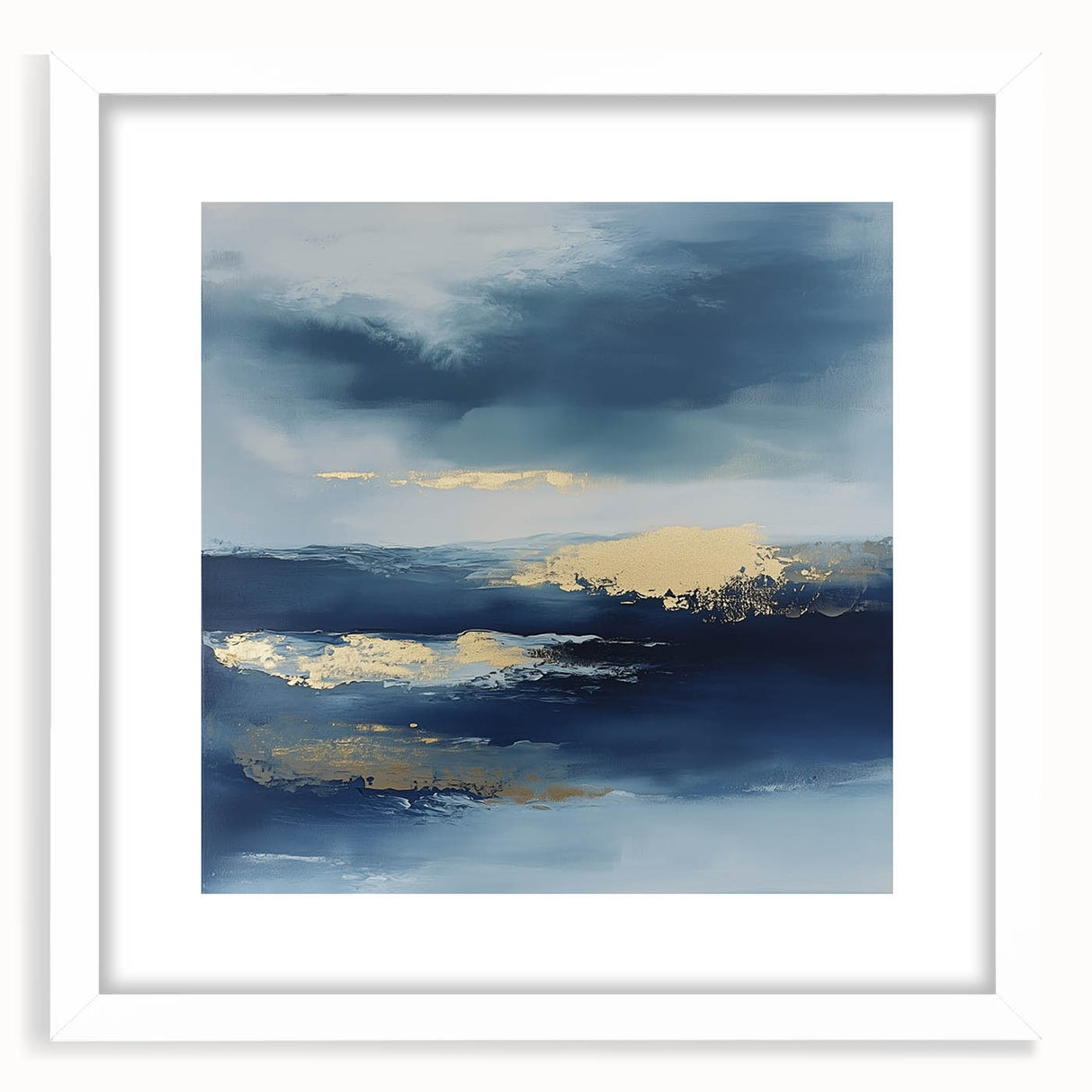 Contemporary Abstract Canvas – Navy & Gold Ocean-Inspired Wall Art
