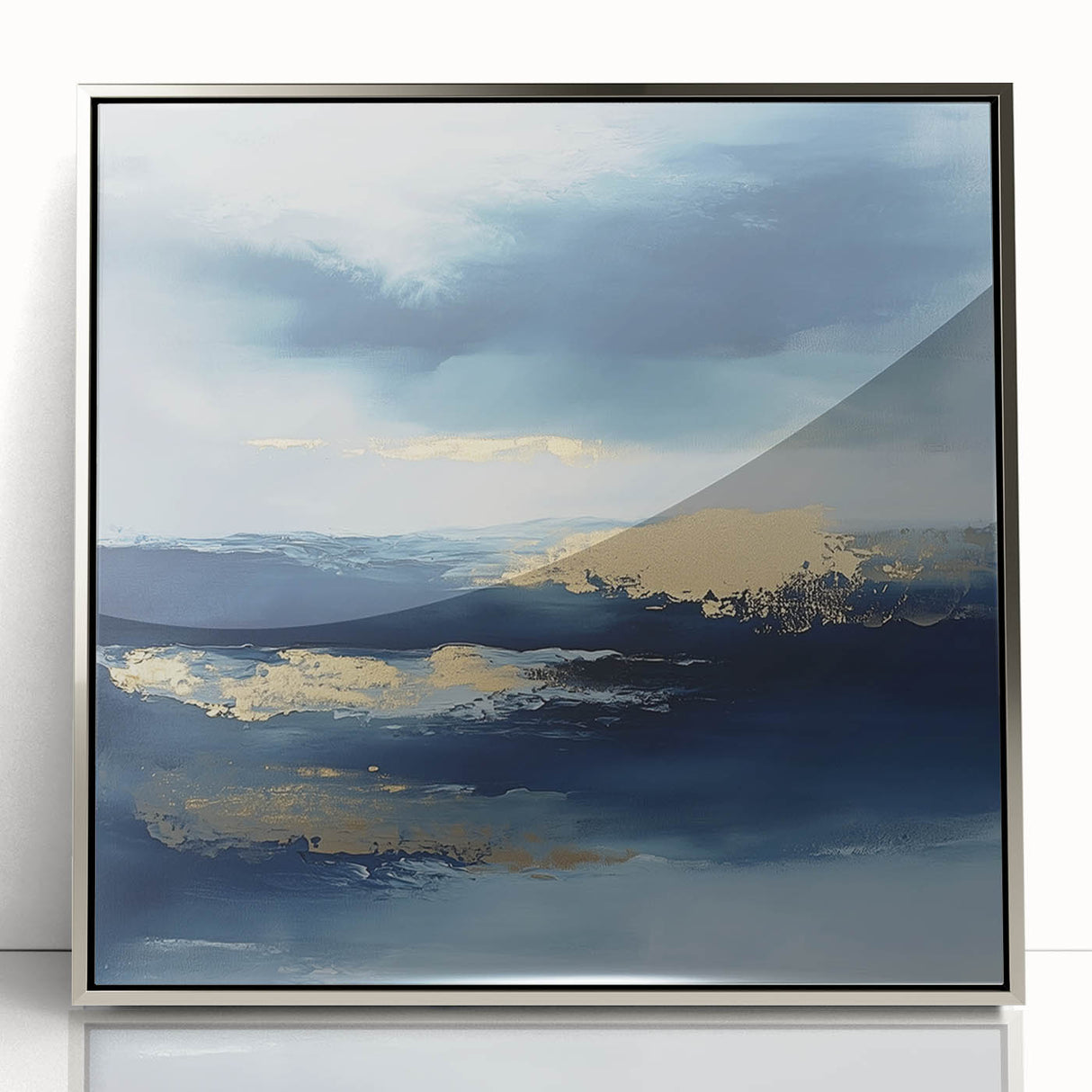 Contemporary Abstract Canvas – Navy & Gold Ocean-Inspired Wall Art