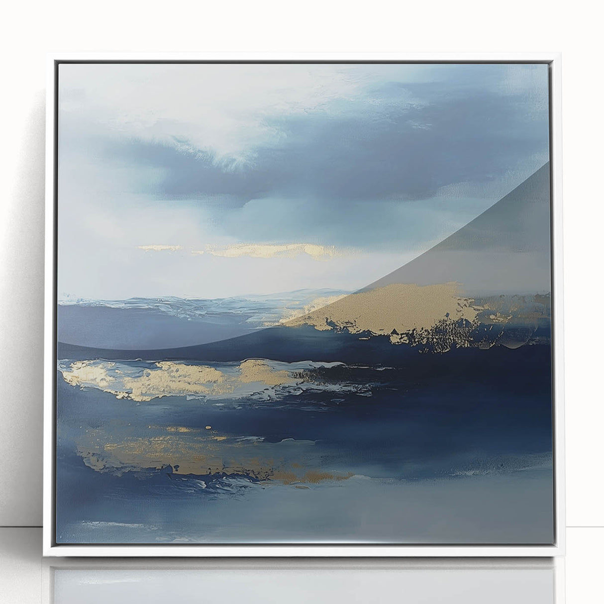 Contemporary Abstract Canvas – Navy & Gold Ocean-Inspired Wall Art
