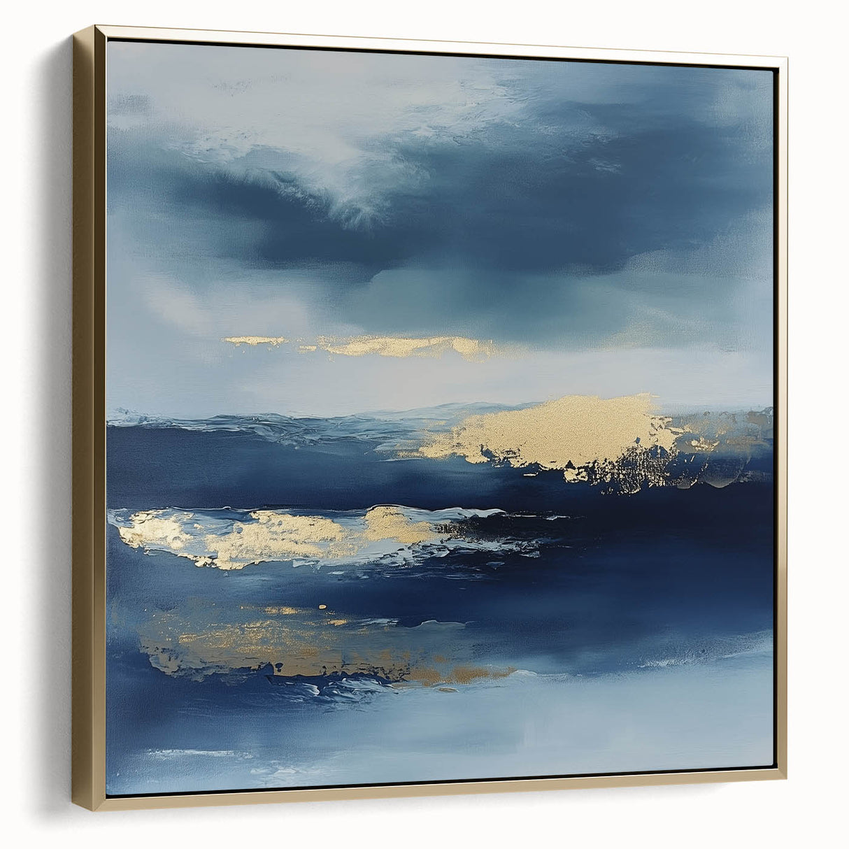 Contemporary Abstract Canvas – Navy & Gold Ocean-Inspired Wall Art