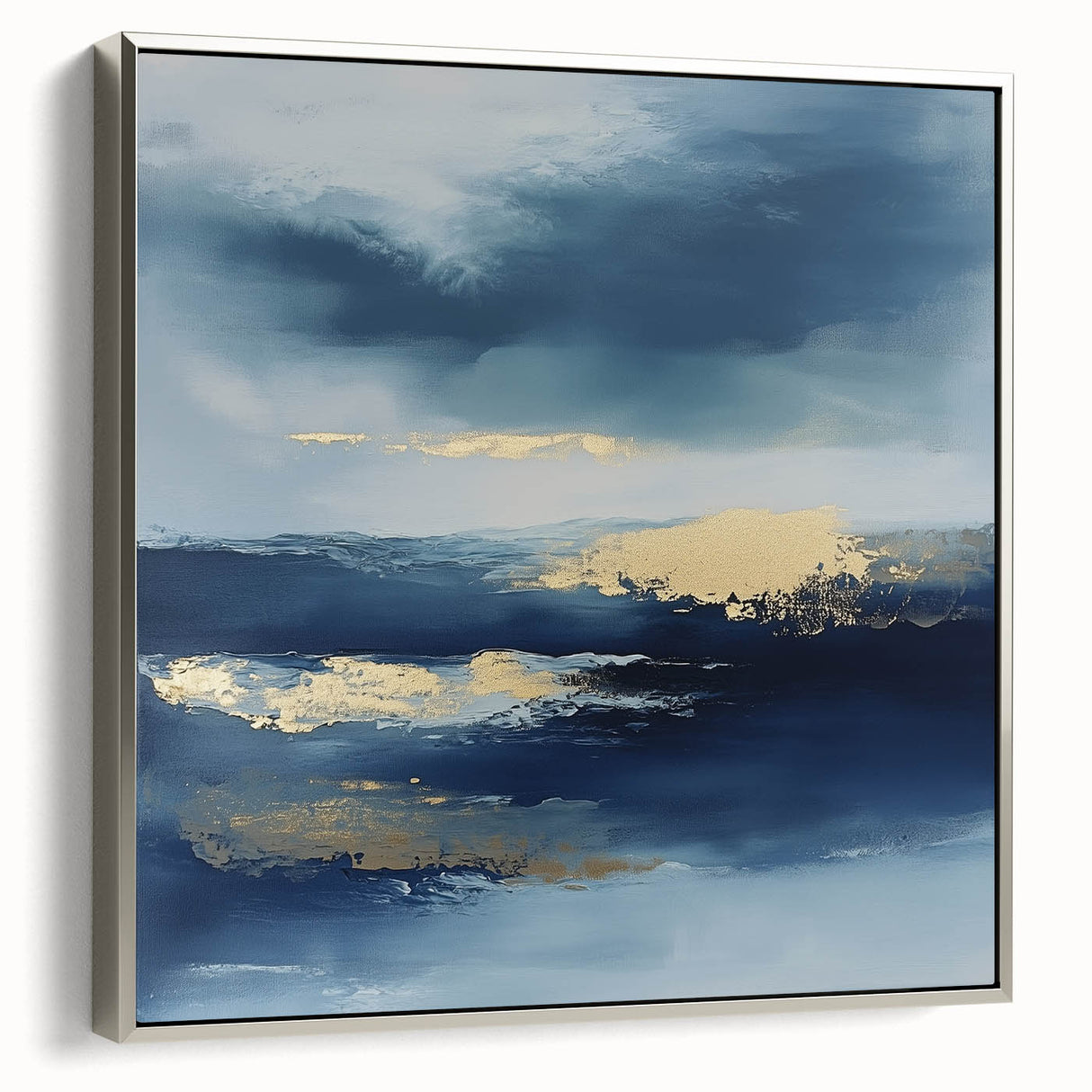 Contemporary Abstract Canvas – Navy & Gold Ocean-Inspired Wall Art