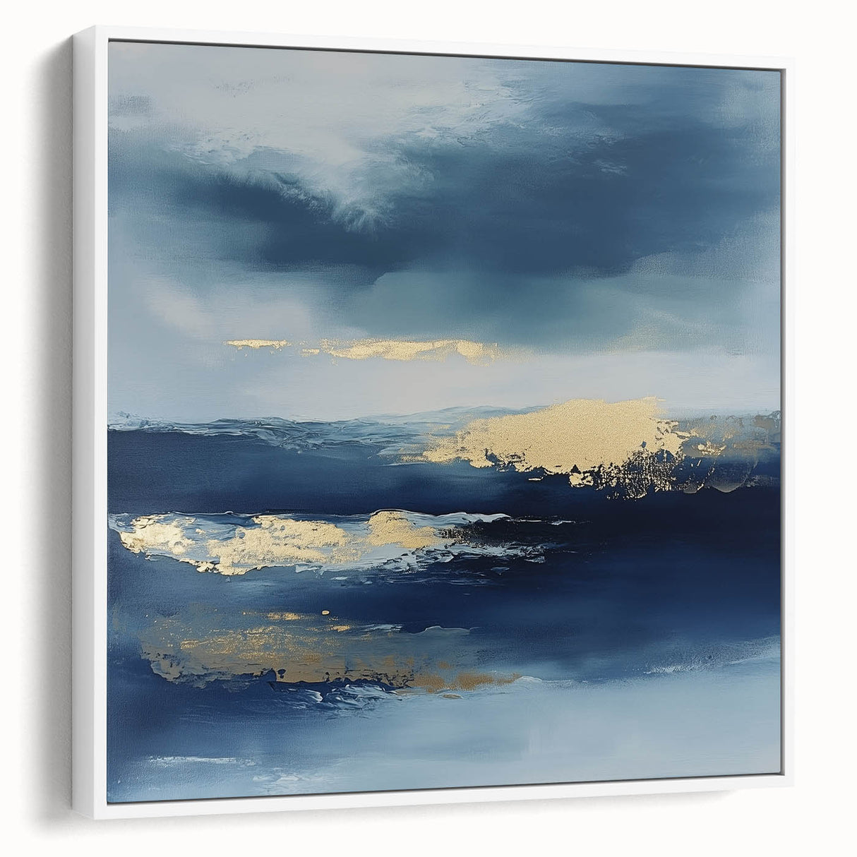 Contemporary Abstract Canvas – Navy & Gold Ocean-Inspired Wall Art
