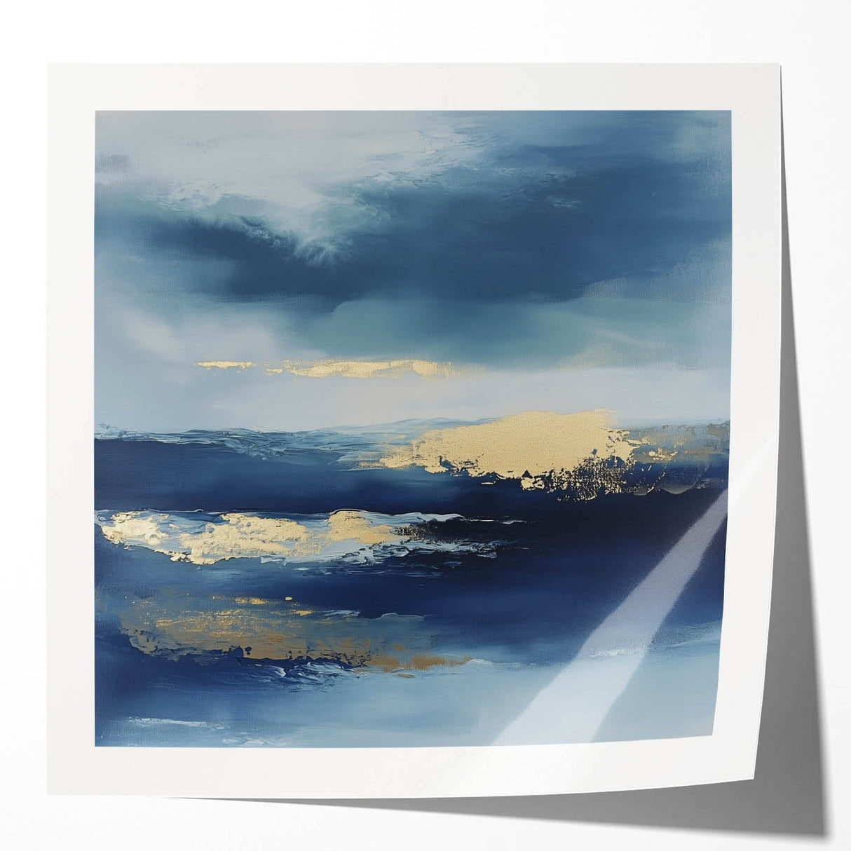 Contemporary Abstract Canvas – Navy & Gold Ocean-Inspired Wall Art