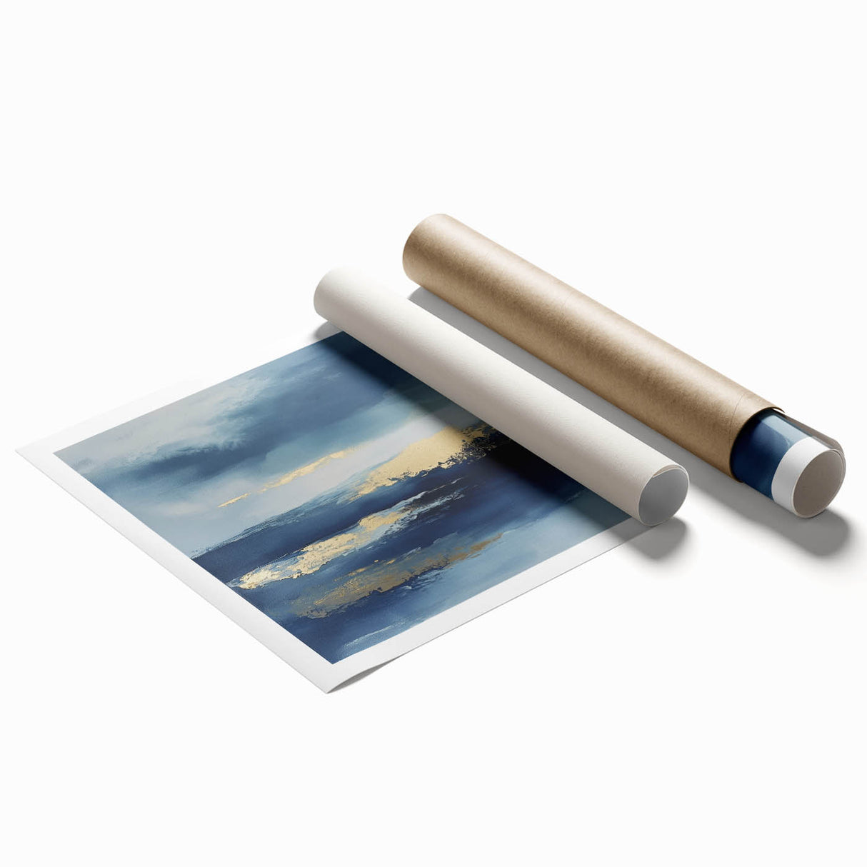 Contemporary Abstract Canvas – Navy & Gold Ocean-Inspired Wall Art