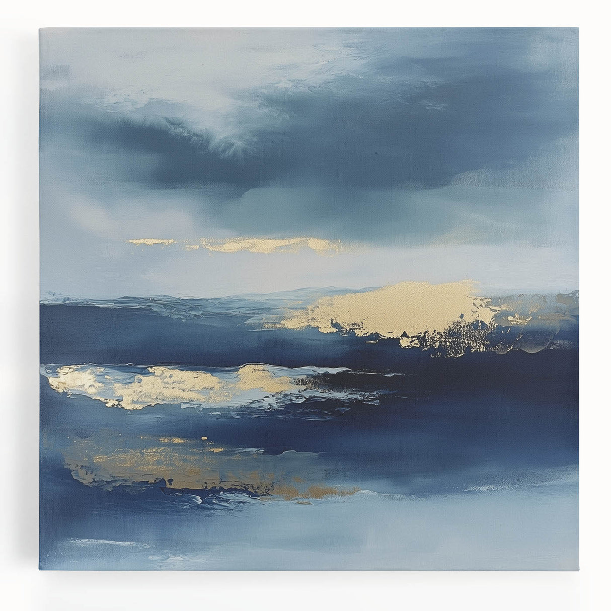 Contemporary Abstract Canvas – Navy & Gold Ocean-Inspired Wall Art