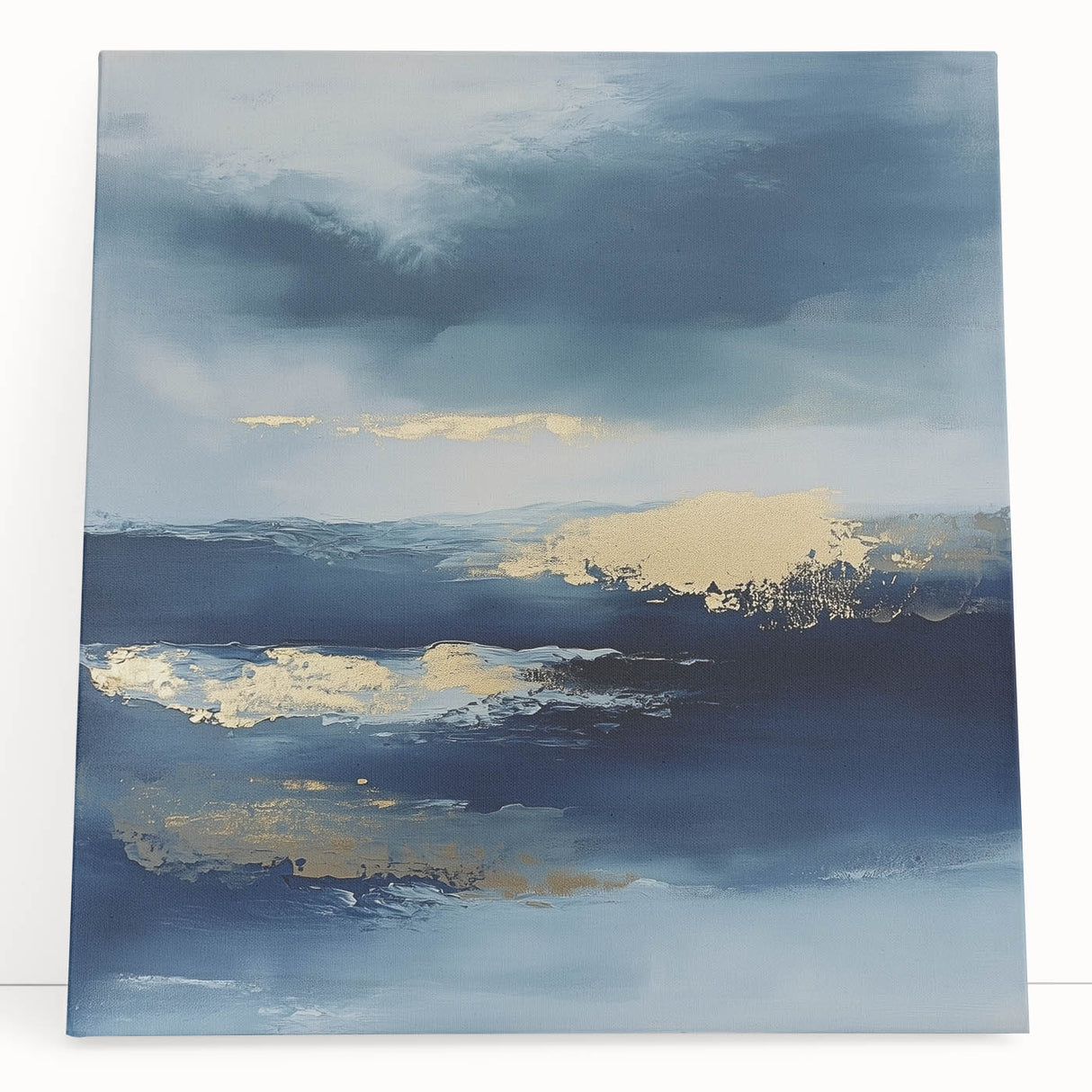 Contemporary Abstract Canvas – Navy & Gold Ocean-Inspired Wall Art