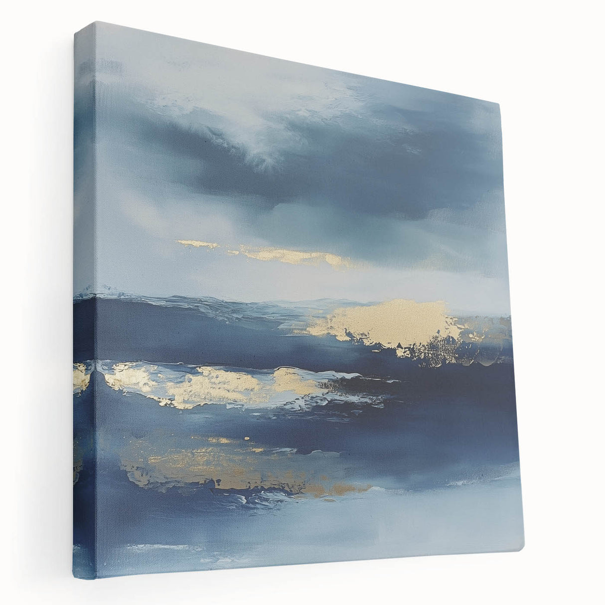 Contemporary Abstract Canvas – Navy & Gold Ocean-Inspired Wall Art