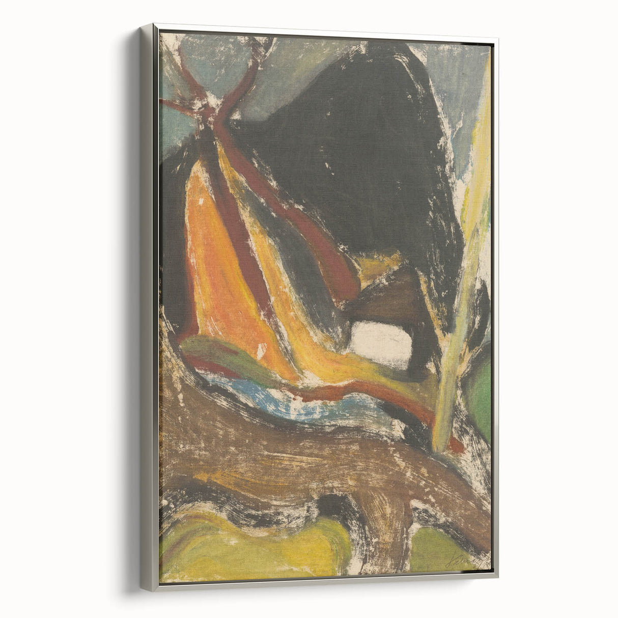 Modern Wall Art: Abstract Mountain Scene – Rustic Earthy Landscape Decor