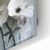 White Floral Living Room Wall Art - Modern Textured Canvas Print