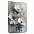 White Floral Living Room Wall Art - Modern Textured Canvas Print