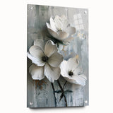 White Floral Living Room Wall Art - Modern Textured Canvas Print