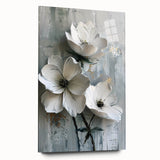 White Floral Living Room Wall Art - Modern Textured Canvas Print