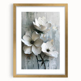 White Floral Living Room Wall Art - Modern Textured Canvas Print