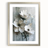White Floral Living Room Wall Art - Modern Textured Canvas Print