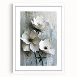 White Floral Living Room Wall Art - Modern Textured Canvas Print