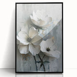 White Floral Living Room Wall Art - Modern Textured Canvas Print
