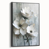 White Floral Living Room Wall Art - Modern Textured Canvas Print