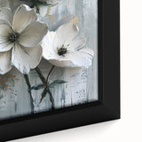 White Floral Living Room Wall Art - Modern Textured Canvas Print