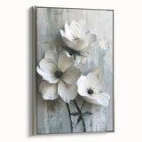 White Floral Living Room Wall Art - Modern Textured Canvas Print