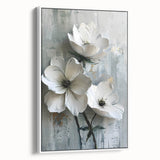 White Floral Living Room Wall Art - Modern Textured Canvas Print