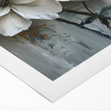 White Floral Living Room Wall Art - Modern Textured Canvas Print