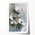 White Floral Living Room Wall Art - Modern Textured Canvas Print