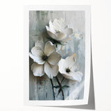 White Floral Living Room Wall Art - Modern Textured Canvas Print