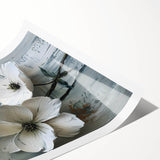 White Floral Living Room Wall Art - Modern Textured Canvas Print