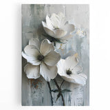 White Floral Living Room Wall Art - Modern Textured Canvas Print