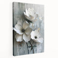 White Floral Living Room Wall Art - Modern Textured Canvas Print